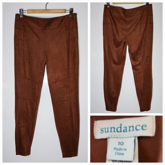 Sundance Catalog Pants Leggings  Faux Suede Ankle Zip Brown Size 10 - Picture 2 of 12